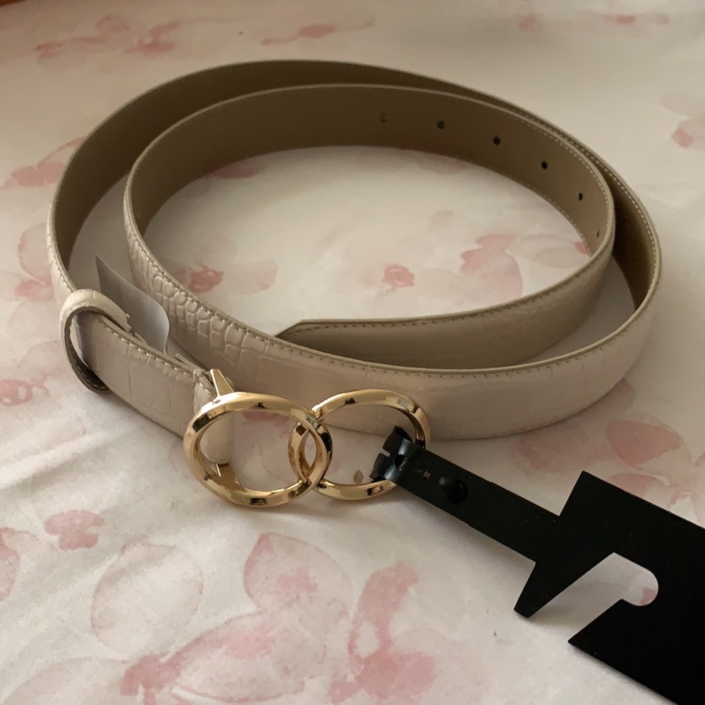 EXPRESS | White Croc Skinny Double O-ring Belt
